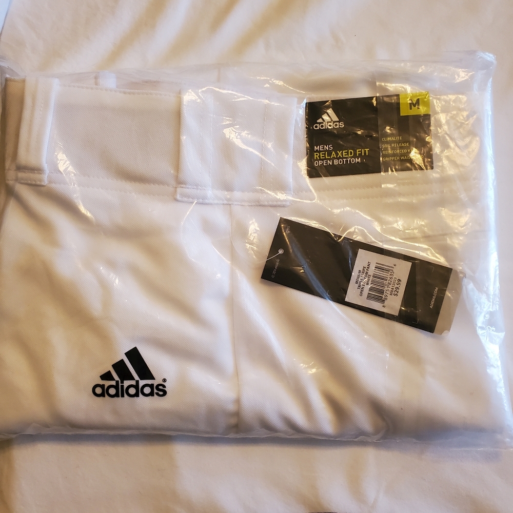 Mens white Adidas baseball open bottom pants M